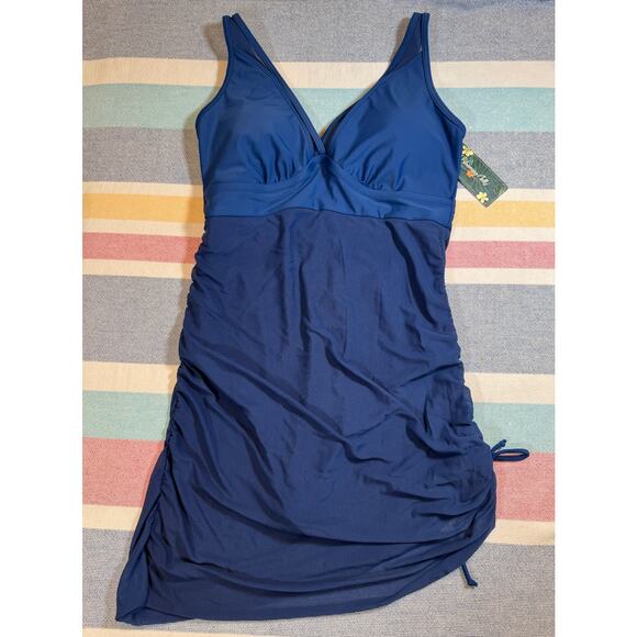 Blooming Jelly Other - Blooming Jelly Swimdress Sz M NWT Navy Blue Ruched One Piece Modest